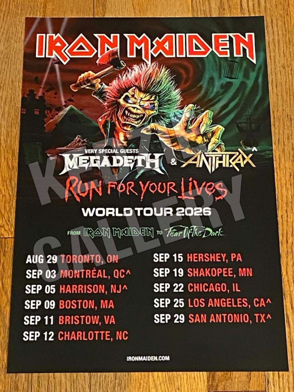 Iron Maiden 2026 Megadeth Anthrax Run For Your Lives Tour Store Promo Poster